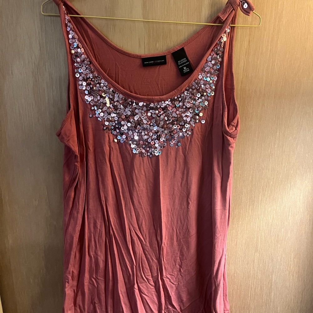 New York & Company Pink Sequin Embellished Tank Top